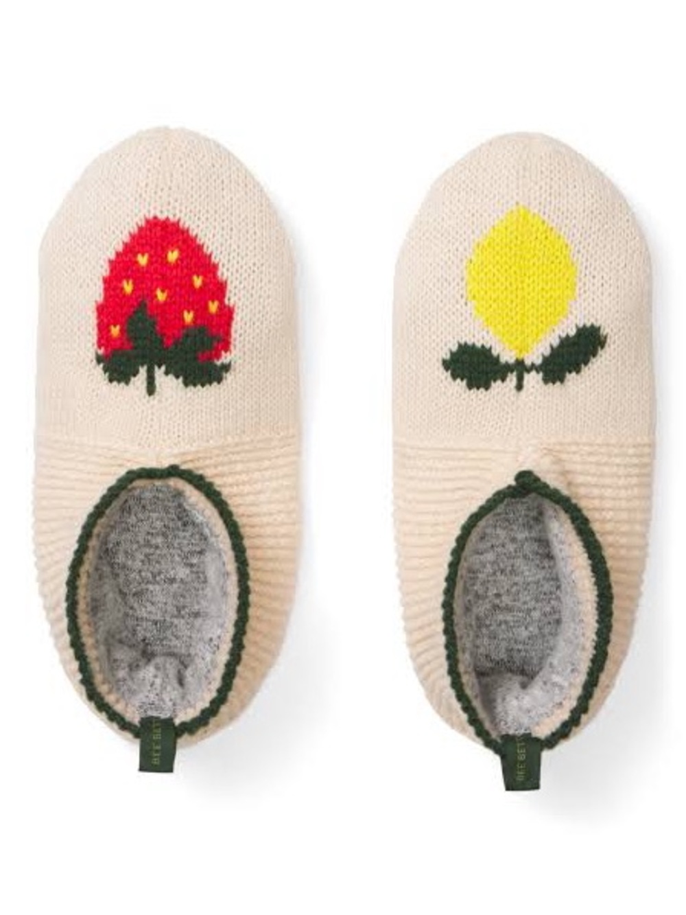 🍓Bombas🍋 Cream Knit Kids Slippers with Strawberry & Lemon Motifs. Youth 1-5